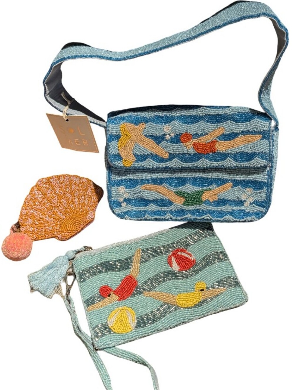 Sol and Mer 3pc Lot Hand-beaded Bags; Shoulder Bag, Wristlet & Coin Purse